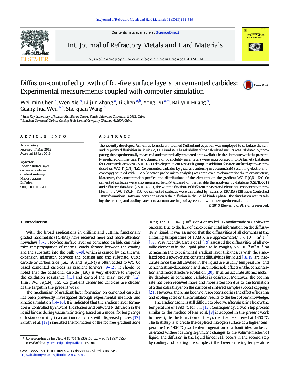 Diffusion-controlled growth of fcc-free surface layers on cemented carbides: Experimental measurements coupled with computer simulation