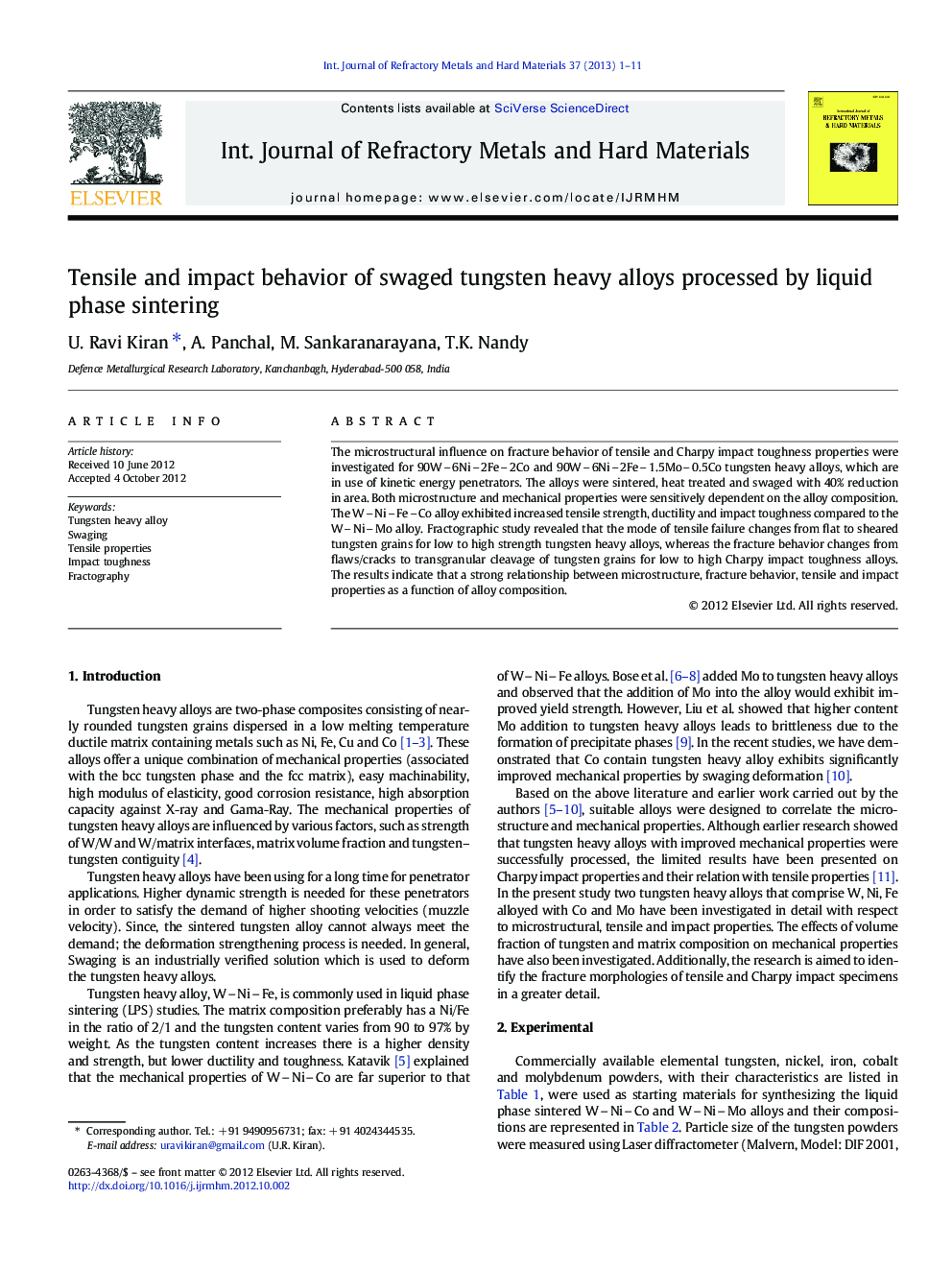 Tensile and impact behavior of swaged tungsten heavy alloys processed by liquid phase sintering