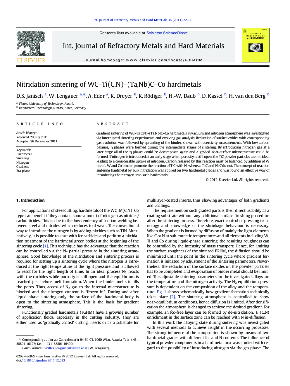 Nitridation sintering of WC-Ti(C,N)-(Ta,Nb)C-Co hardmetals