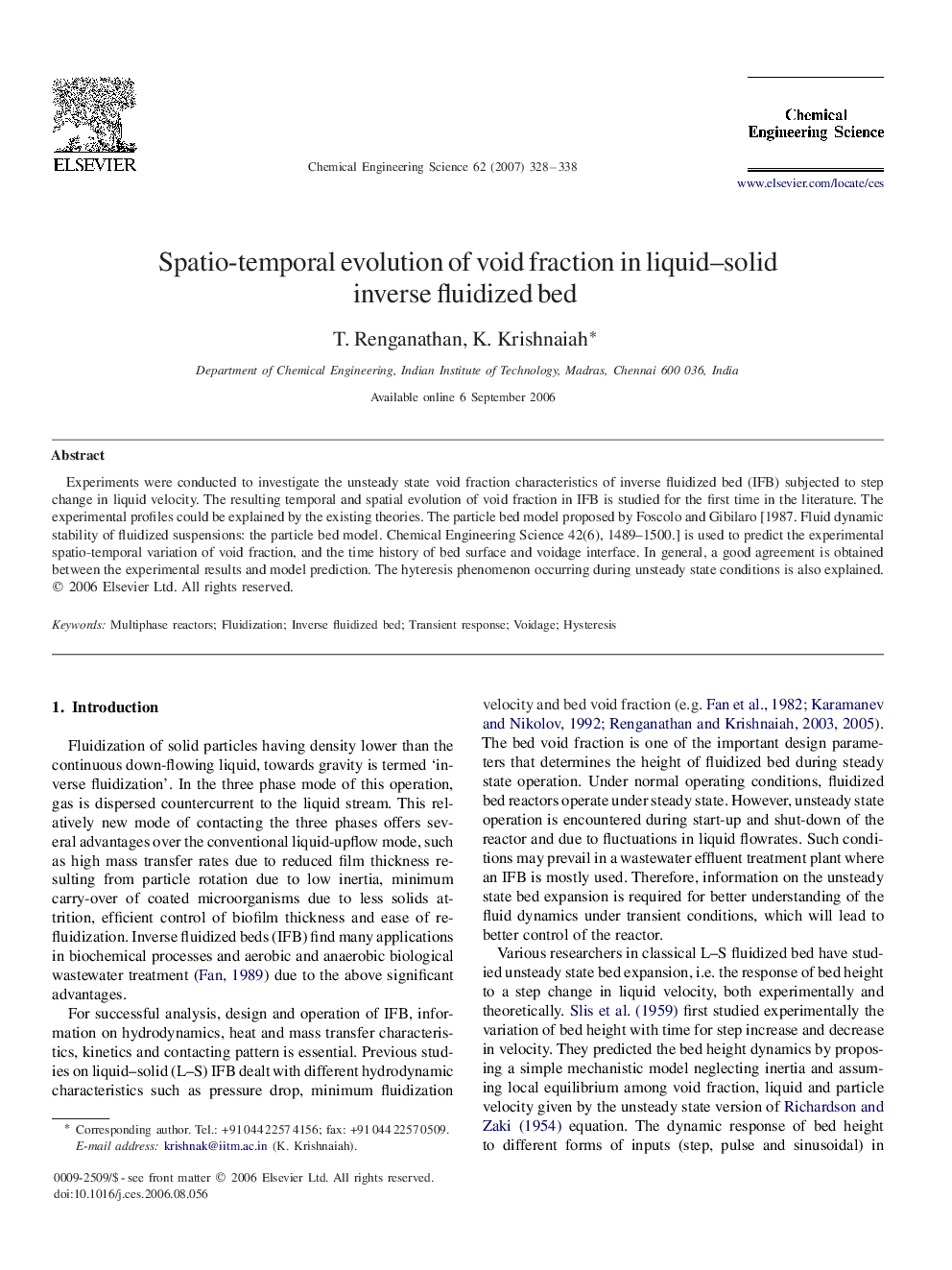 Spatio-temporal evolution of void fraction in liquid–solid inverse fluidized bed