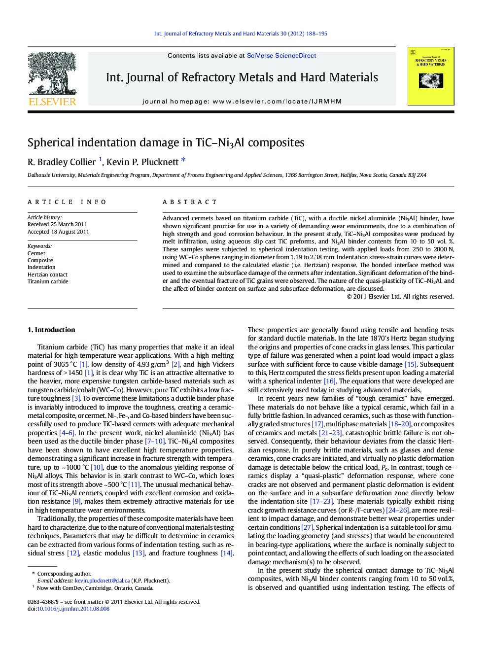 Spherical indentation damage in TiC–Ni3Al composites