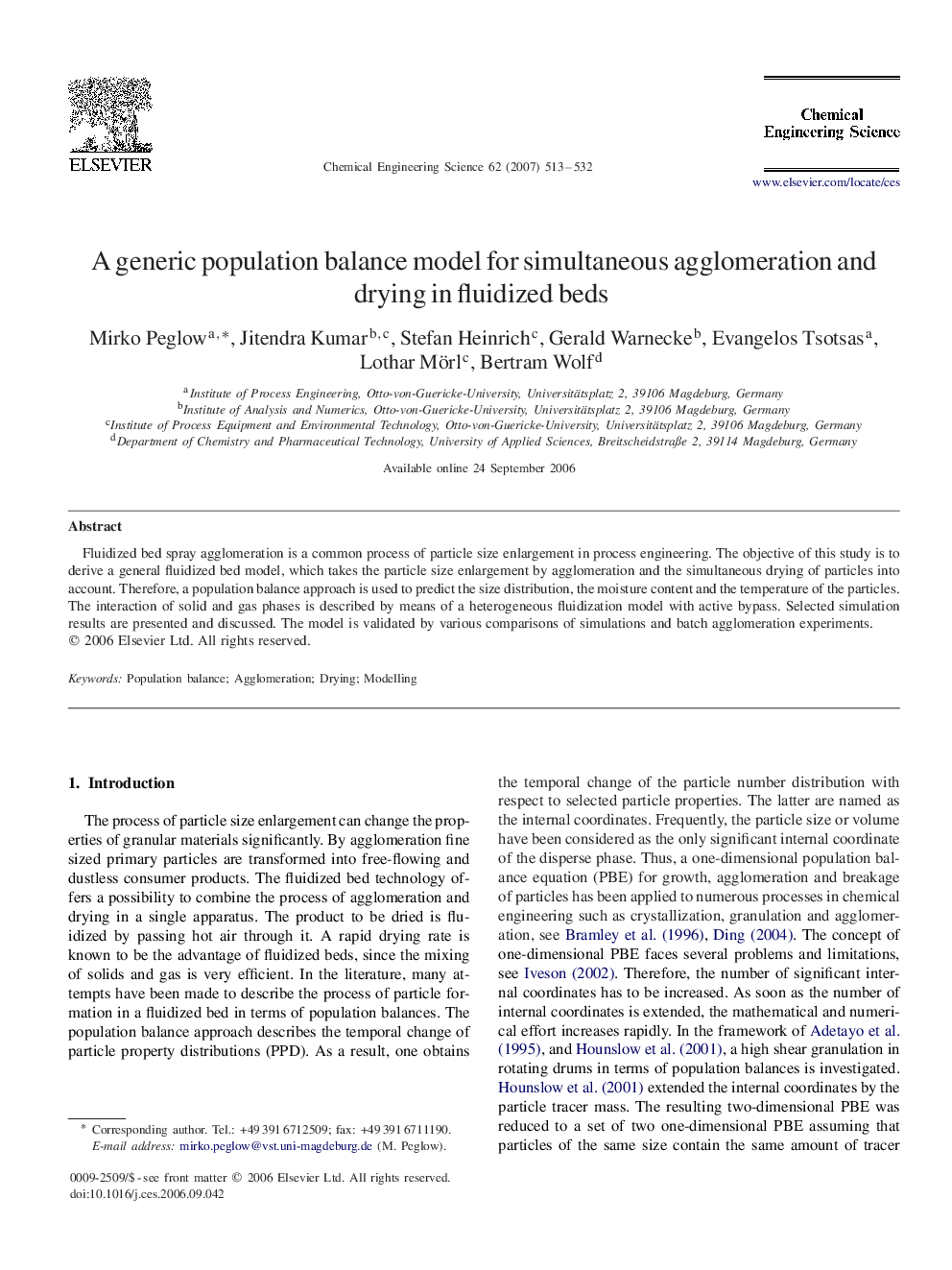 عکس صفحه اول مقاله: A generic population balance model for simultaneous agglomeration and drying in fluidized beds A generic population balance model for simultaneous agglomeration and drying in fluidized beds