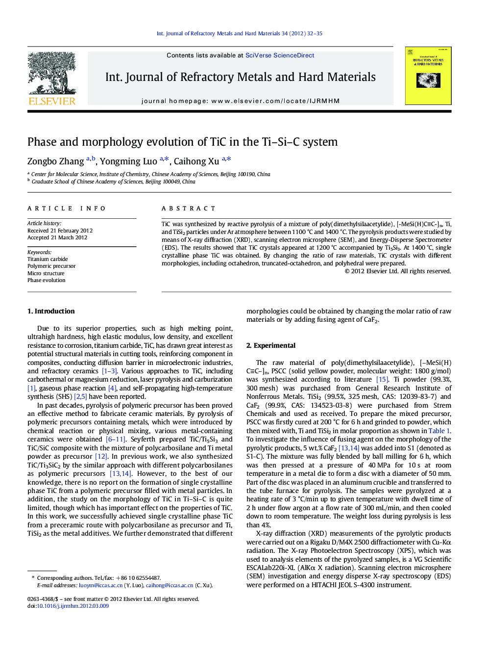 Phase and morphology evolution of TiC in the Ti-Si-C system