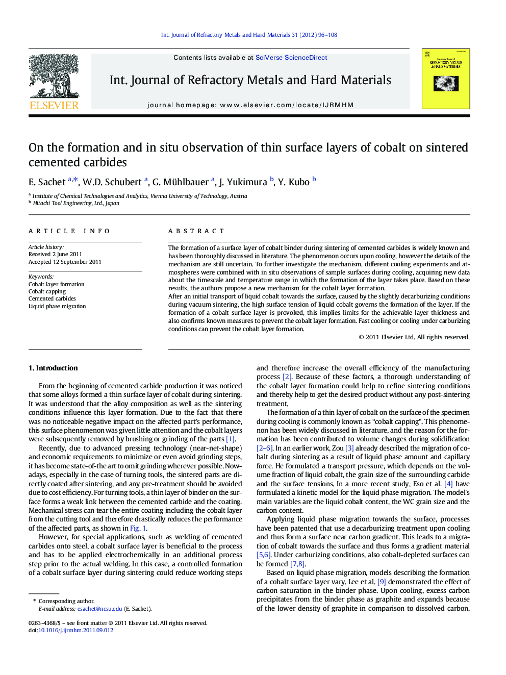 On the formation and in situ observation of thin surface layers of cobalt on sintered cemented carbides