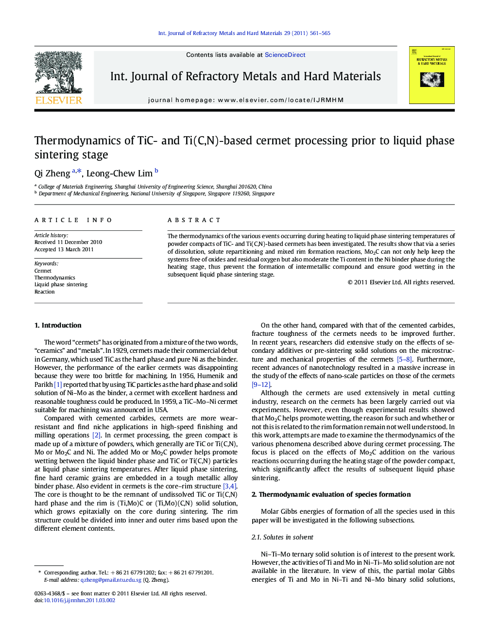 Thermodynamics of TiC- and Ti(C,N)-based cermet processing prior to liquid phase sintering stage