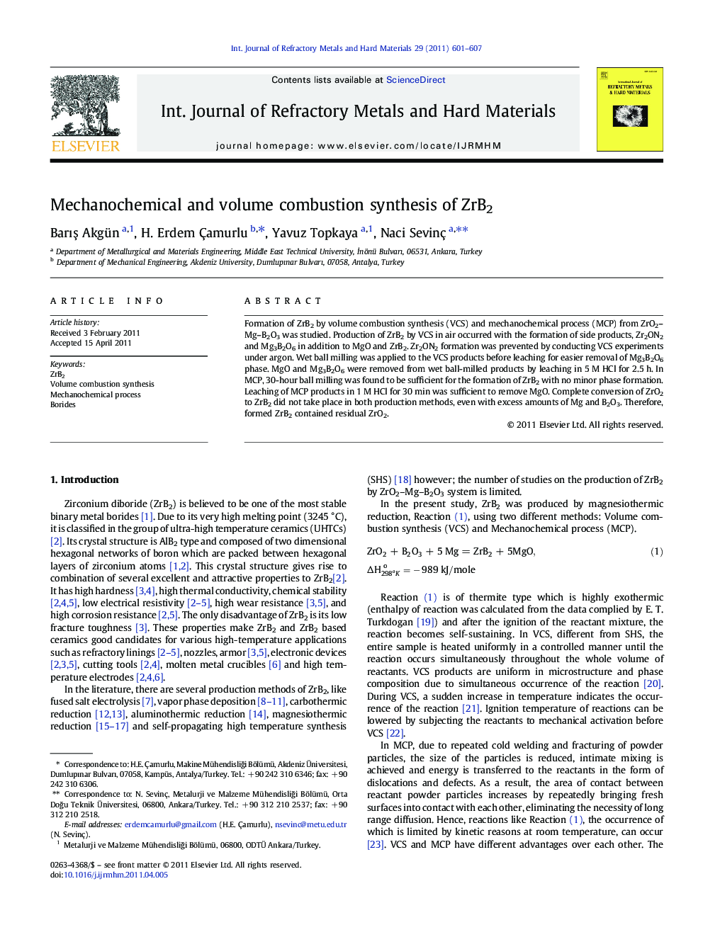 Mechanochemical and volume combustion synthesis of ZrB2