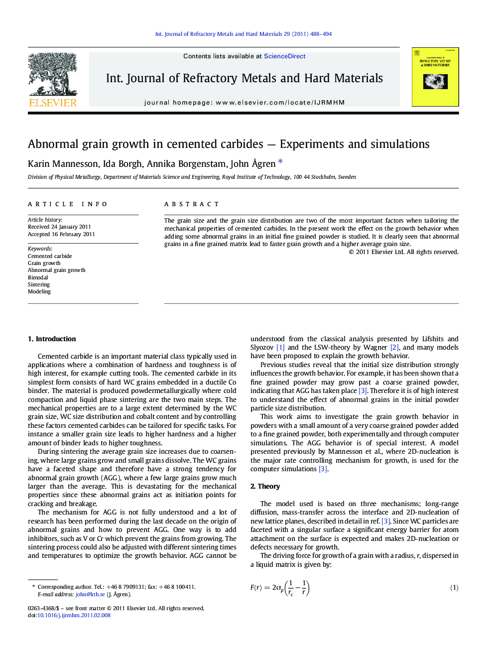 Abnormal grain growth in cemented carbides - Experiments and simulations