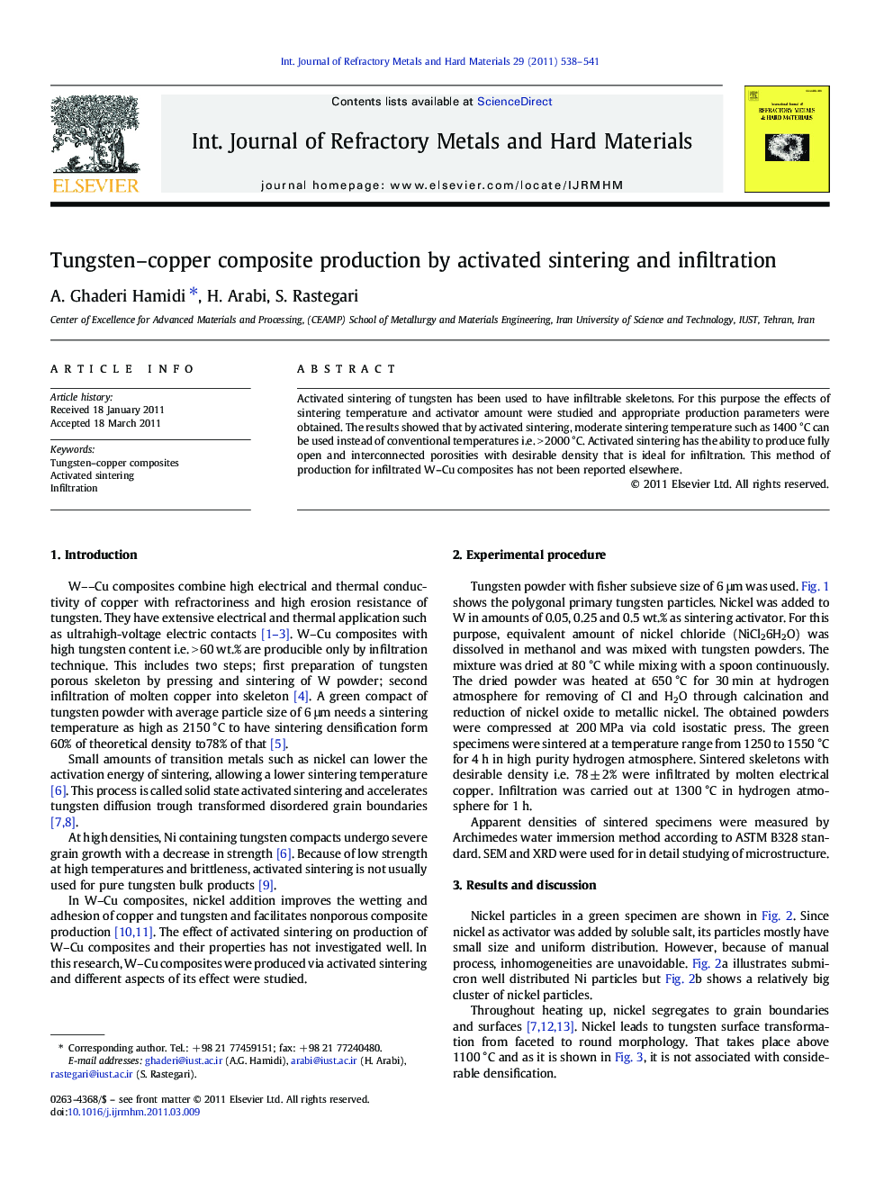 Tungsten-copper composite production by activated sintering and infiltration