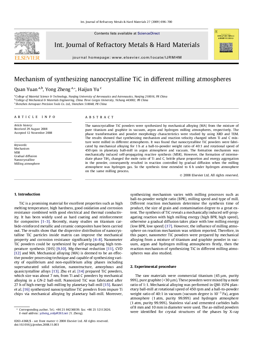 Mechanism of synthesizing nanocrystalline TiC in different milling atmospheres