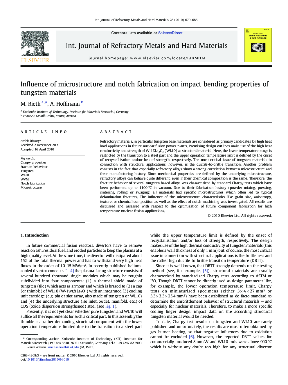 Influence of microstructure and notch fabrication on impact bending properties of tungsten materials