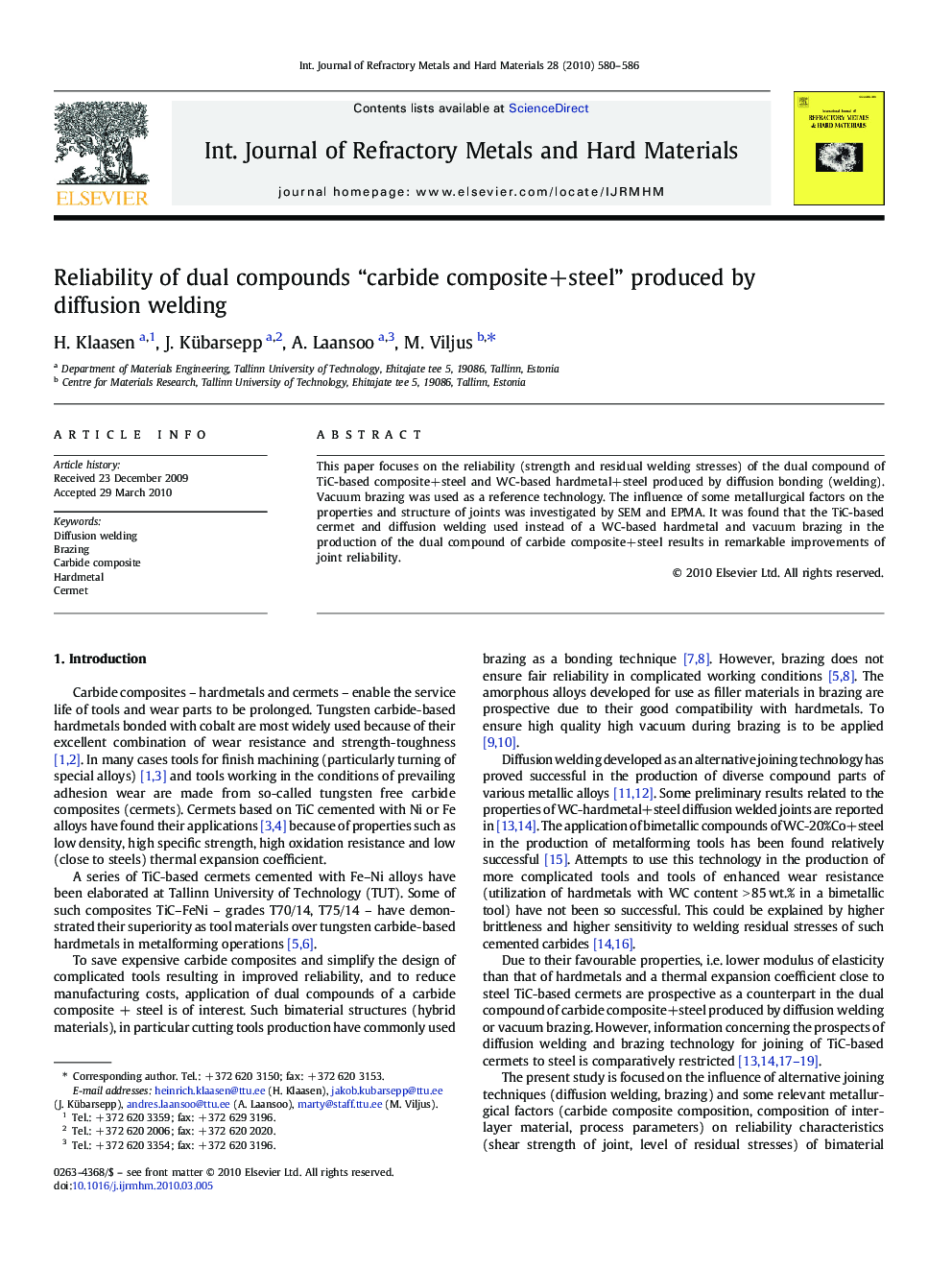 Reliability of dual compounds “carbide composite+steel” produced by diffusion welding