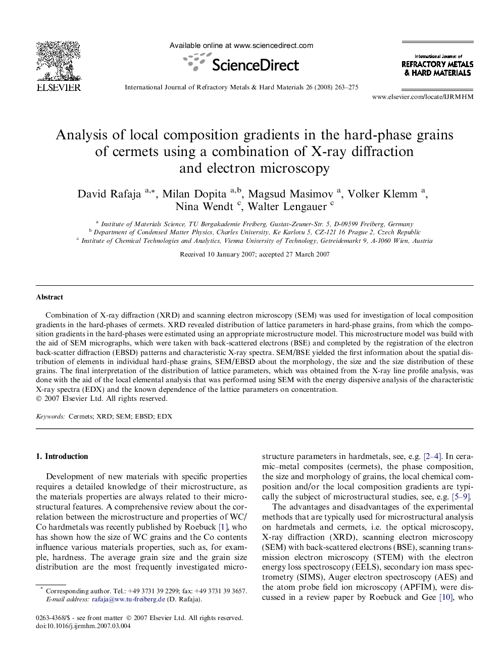 Analysis of local composition gradients in the hard-phase grains of cermets using a combination of X-ray diffraction and electron microscopy