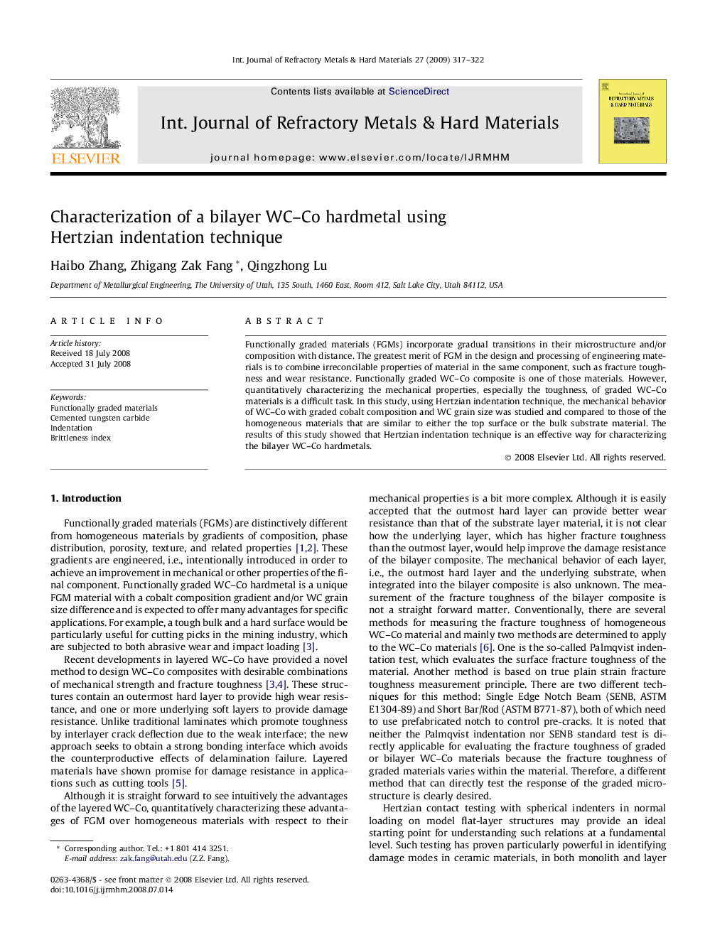 Characterization of a bilayer WC-Co hardmetal using Hertzian indentation technique