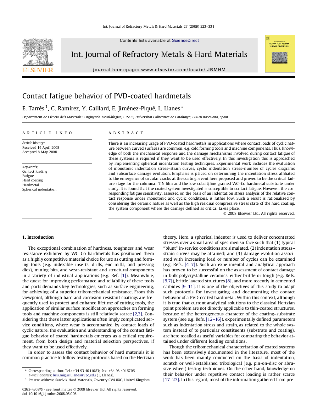 Contact fatigue behavior of PVD-coated hardmetals