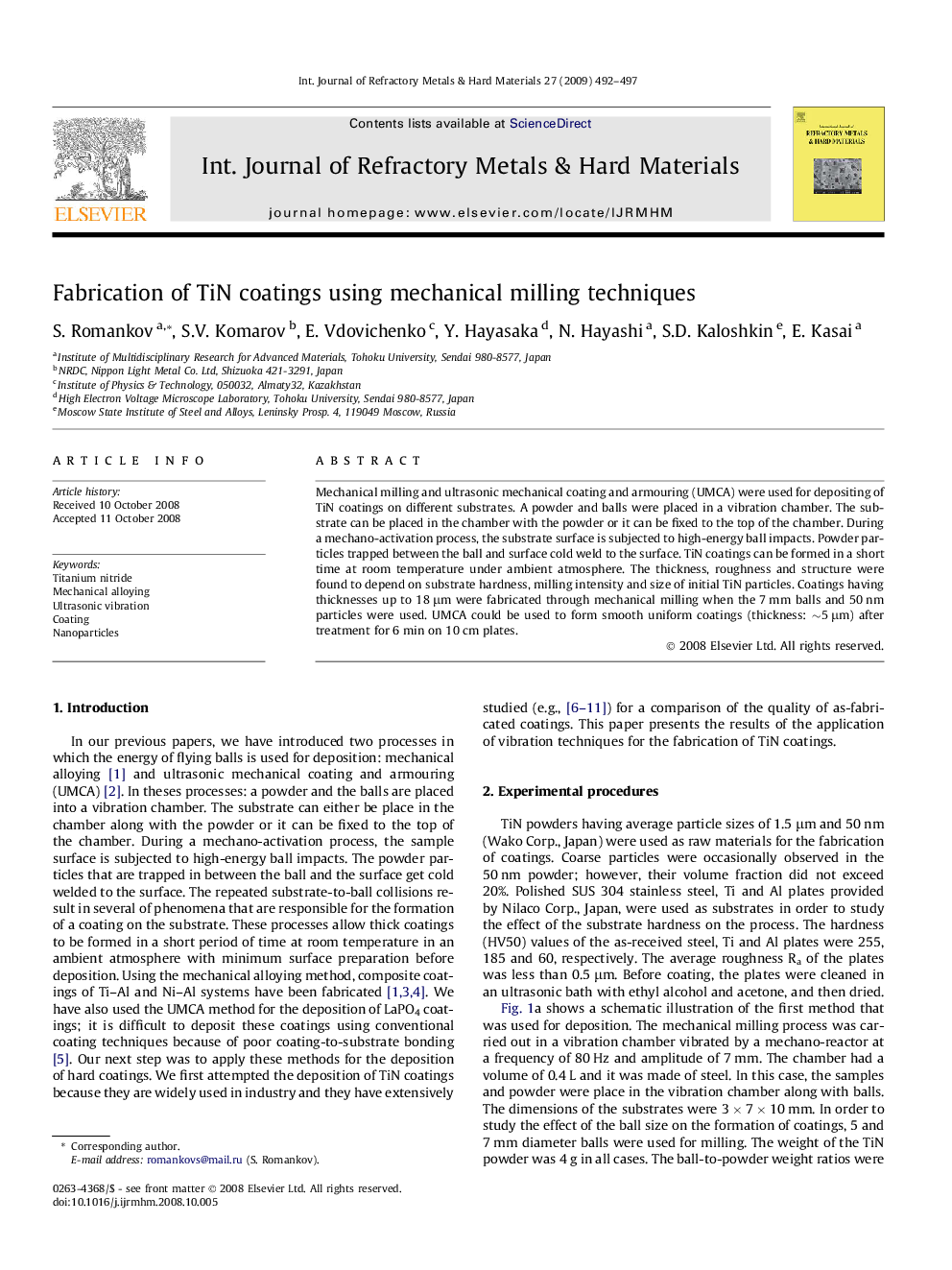 Fabrication of TiN coatings using mechanical milling techniques