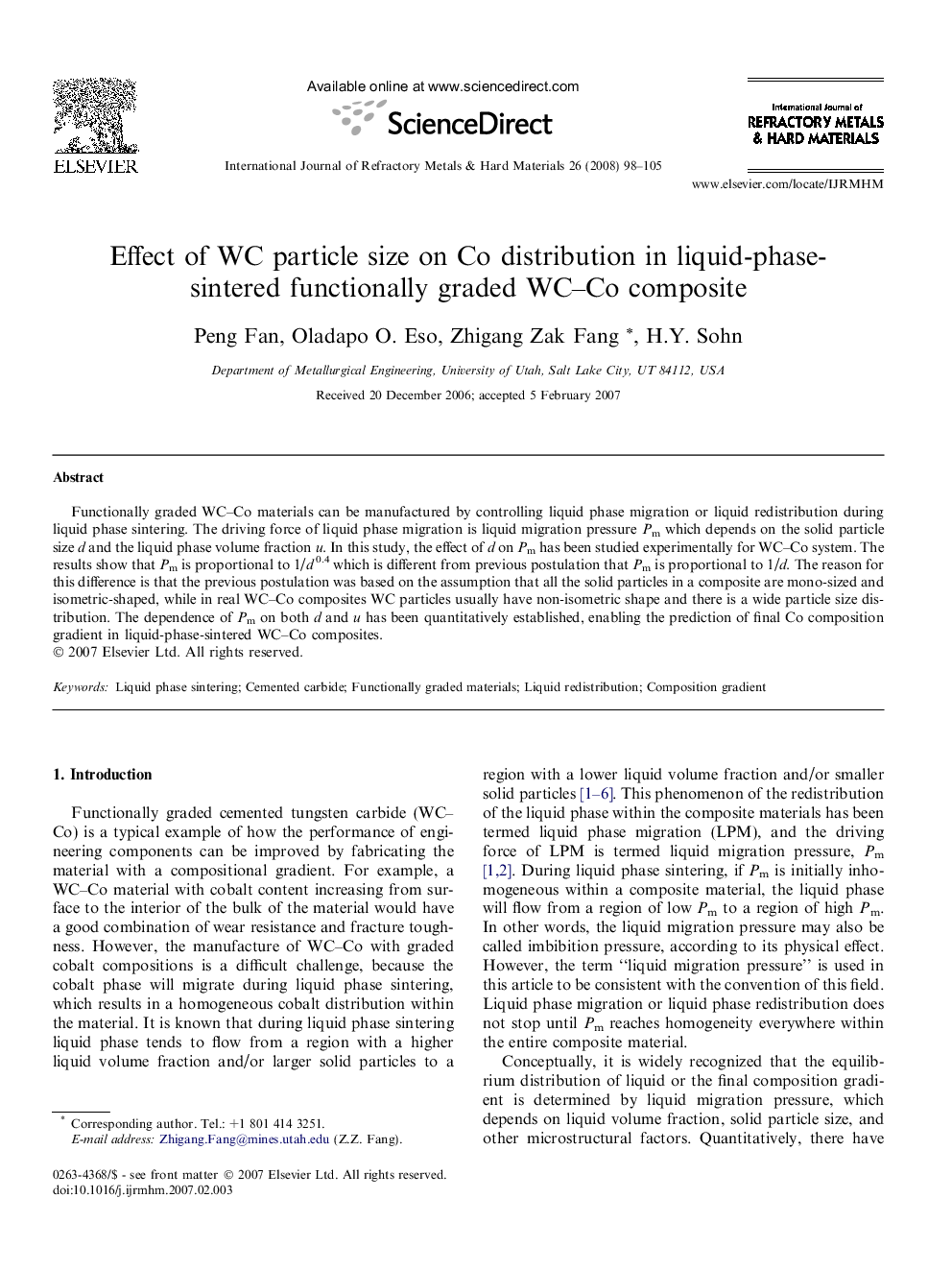 Effect of WC particle size on Co distribution in liquid-phase-sintered functionally graded WC-Co composite