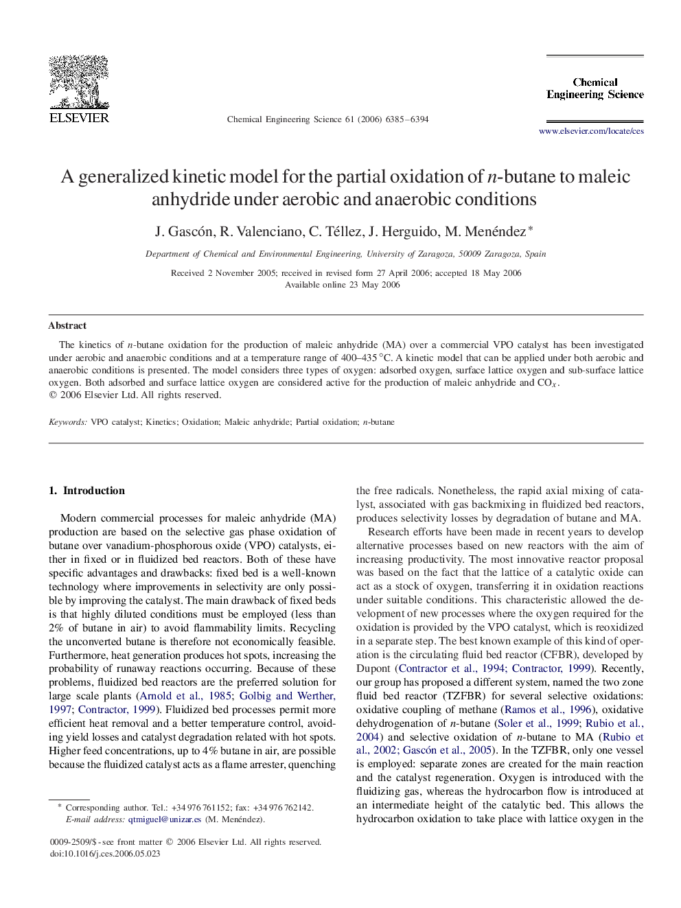 A generalized kinetic model for the partial oxidation of n-butane to maleic anhydride under aerobic and anaerobic conditions