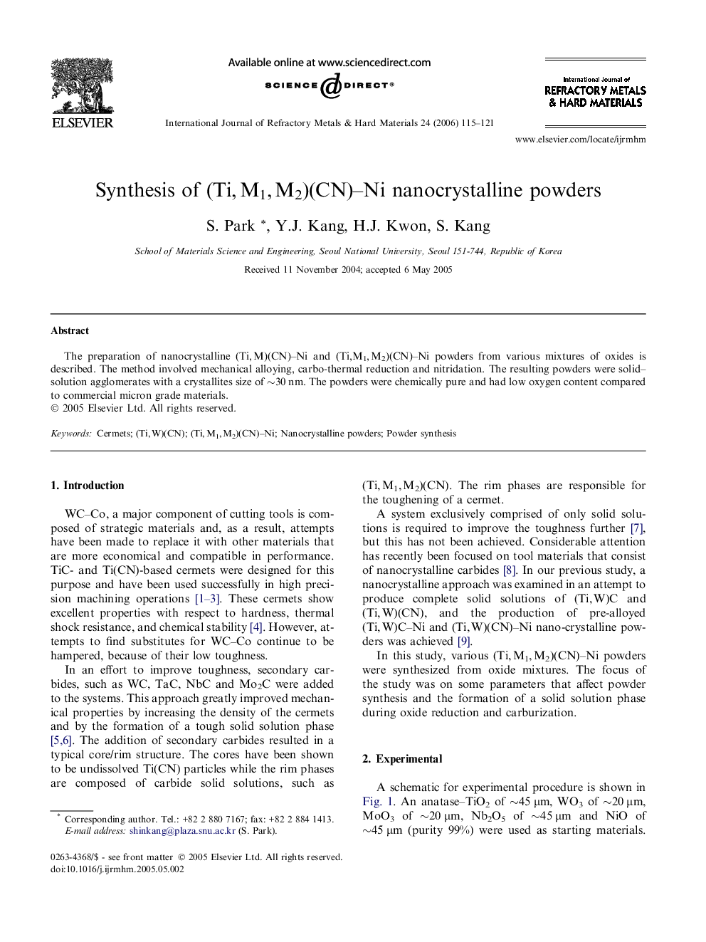 Synthesis of (Ti, M1, M2)(CN)–Ni nanocrystalline powders