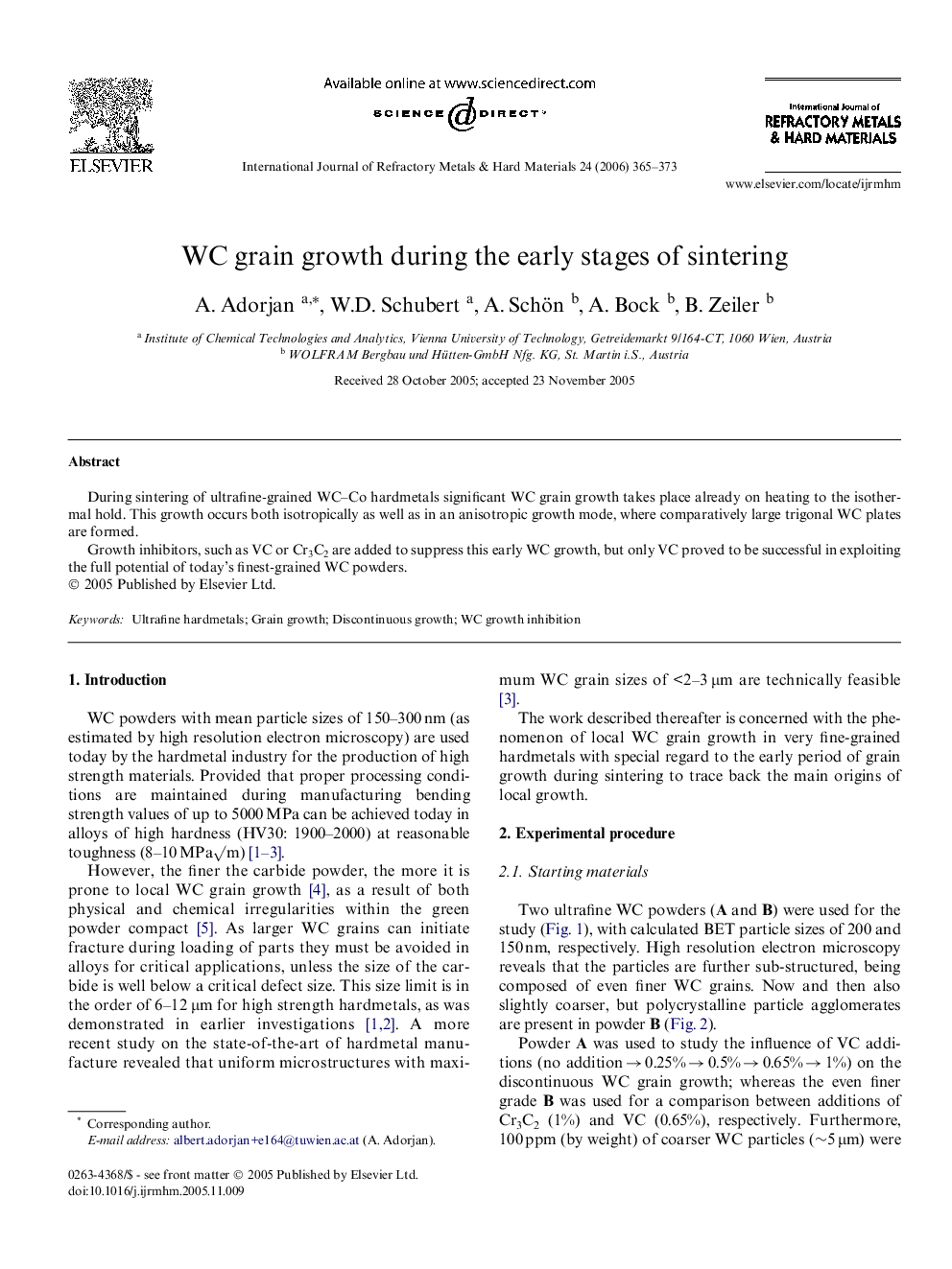 WC grain growth during the early stages of sintering