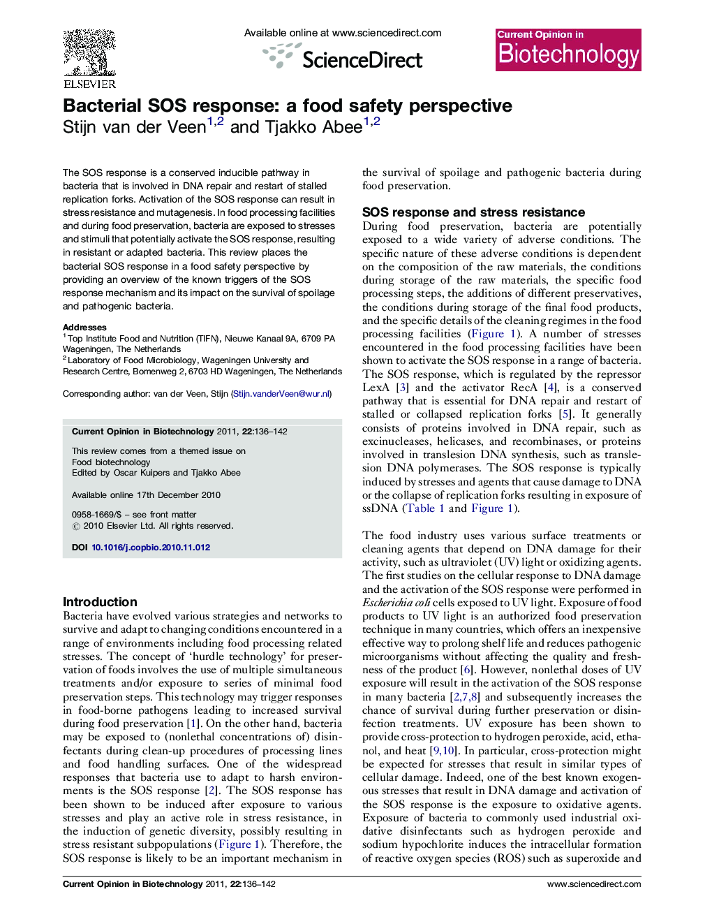 Bacterial SOS response: a food safety perspective