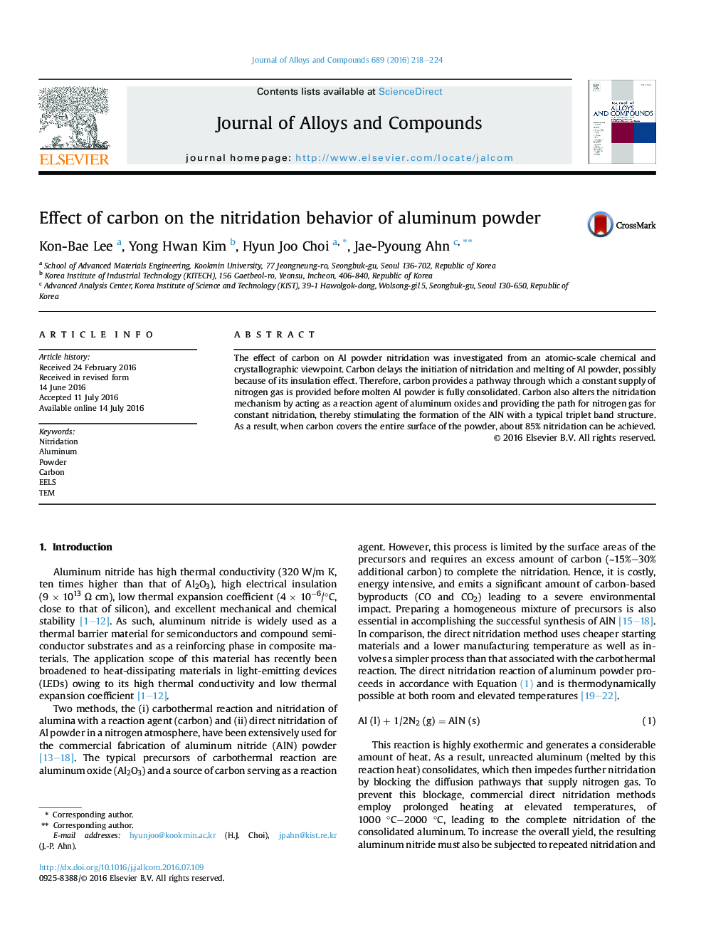 Effect of carbon on the nitridation behavior of aluminum powder