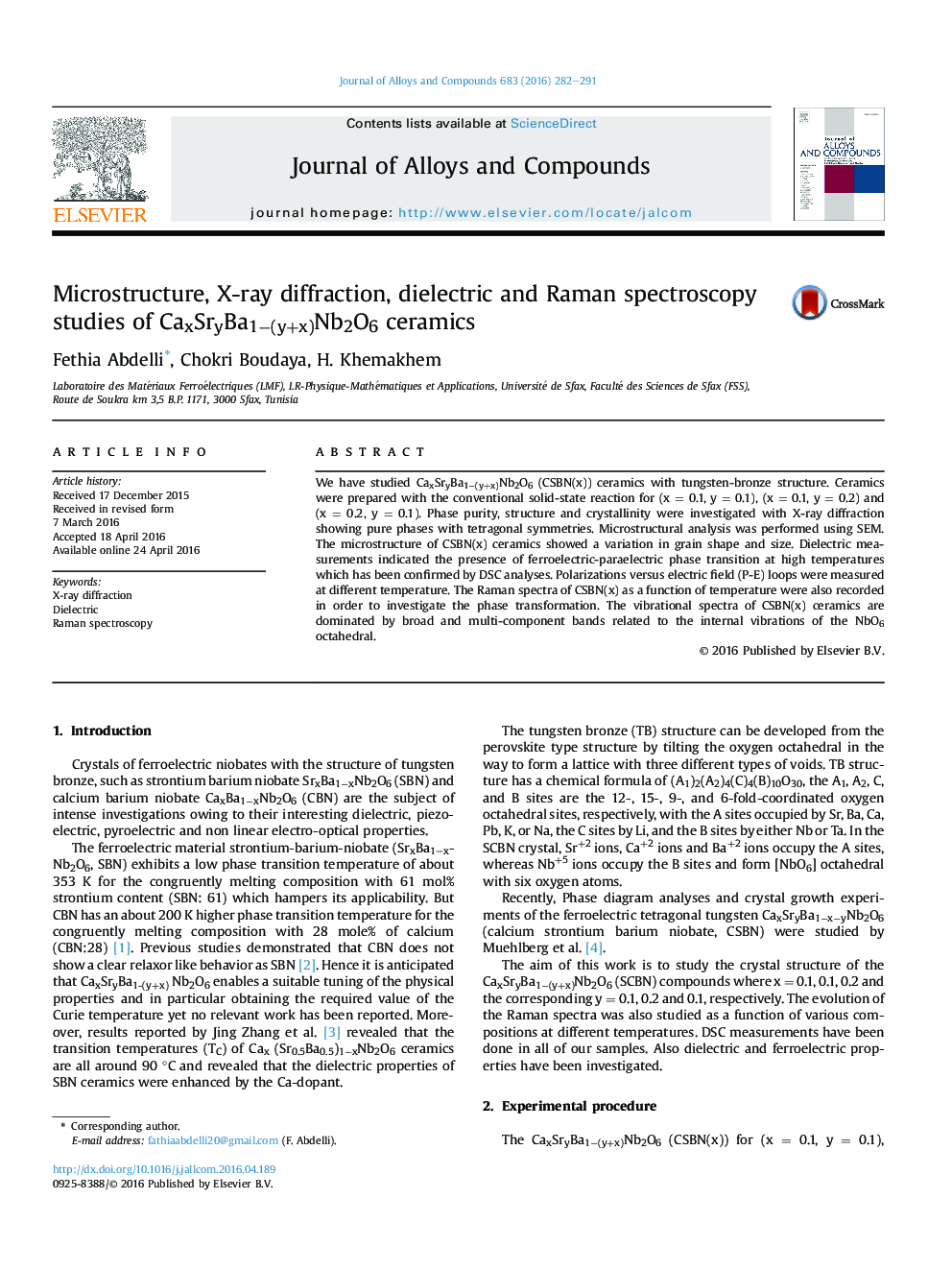 Microstructure, X-ray diffraction, dielectric and Raman spectroscopy studies of CaxSryBa1−(y+x)Nb2O6 ceramics