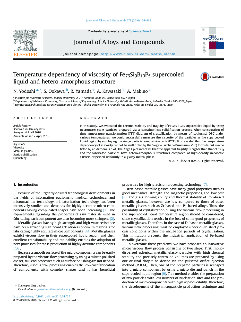 Temperature dependency of viscosity of Fe76Si9B10P5 supercooled liquid and hetero-amorphous structure