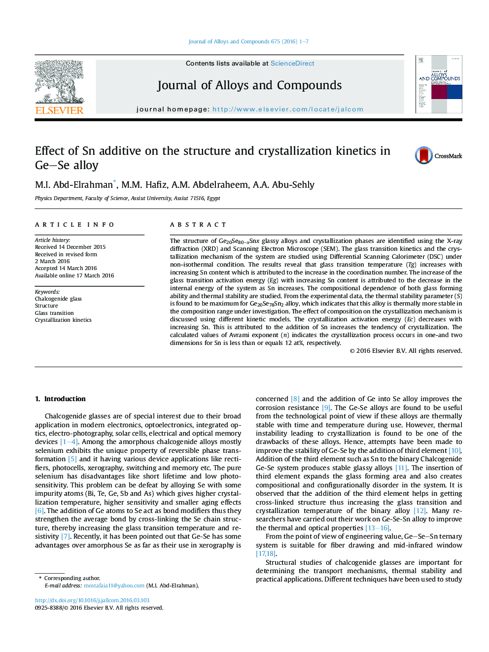 Effect of Sn additive on the structure and crystallization kinetics in Ge–Se alloy