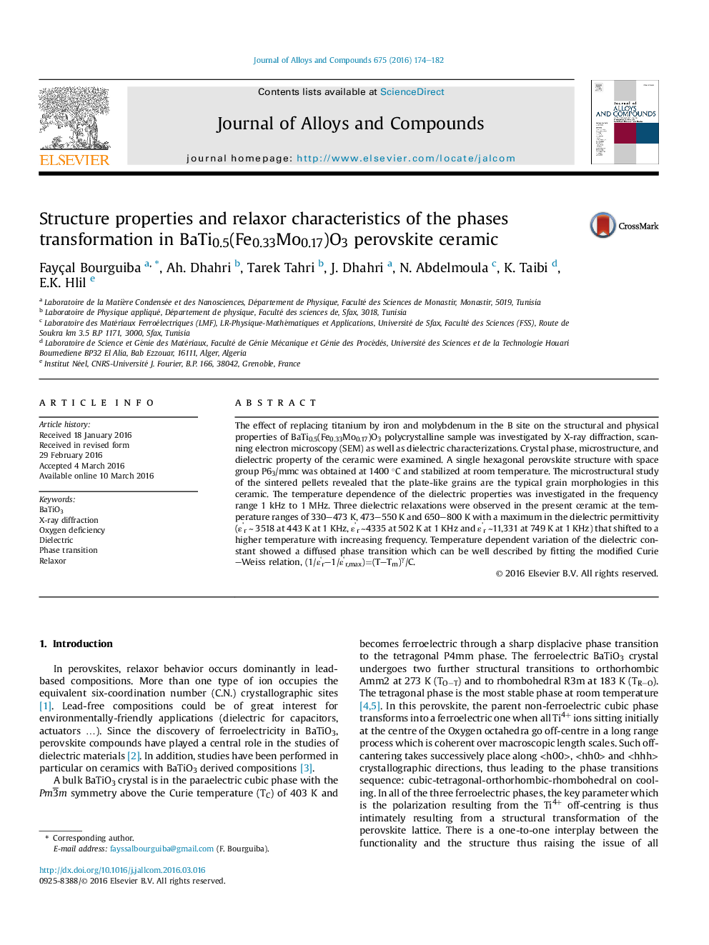 Structure properties and relaxor characteristics of the phases transformation in BaTi0.5(Fe0.33Mo0.17)O3 perovskite ceramic