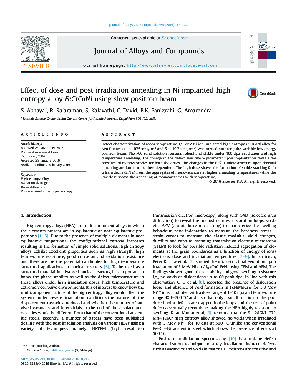 Effect of dose and post irradiation annealing in Ni implanted high entropy alloy FeCrCoNi using slow positron beam