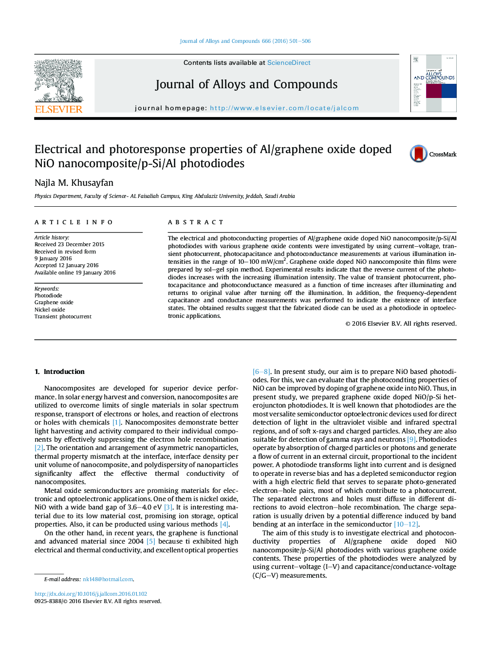 Electrical and photoresponse properties of Al/graphene oxide doped NiO nanocomposite/p-Si/Al photodiodes