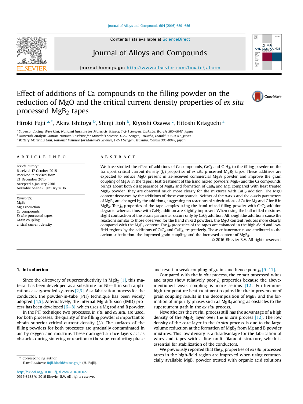 Effect of additions of Ca compounds to the filling powder on the reduction of MgO and the critical current density properties of ex situ processed MgB2 tapes