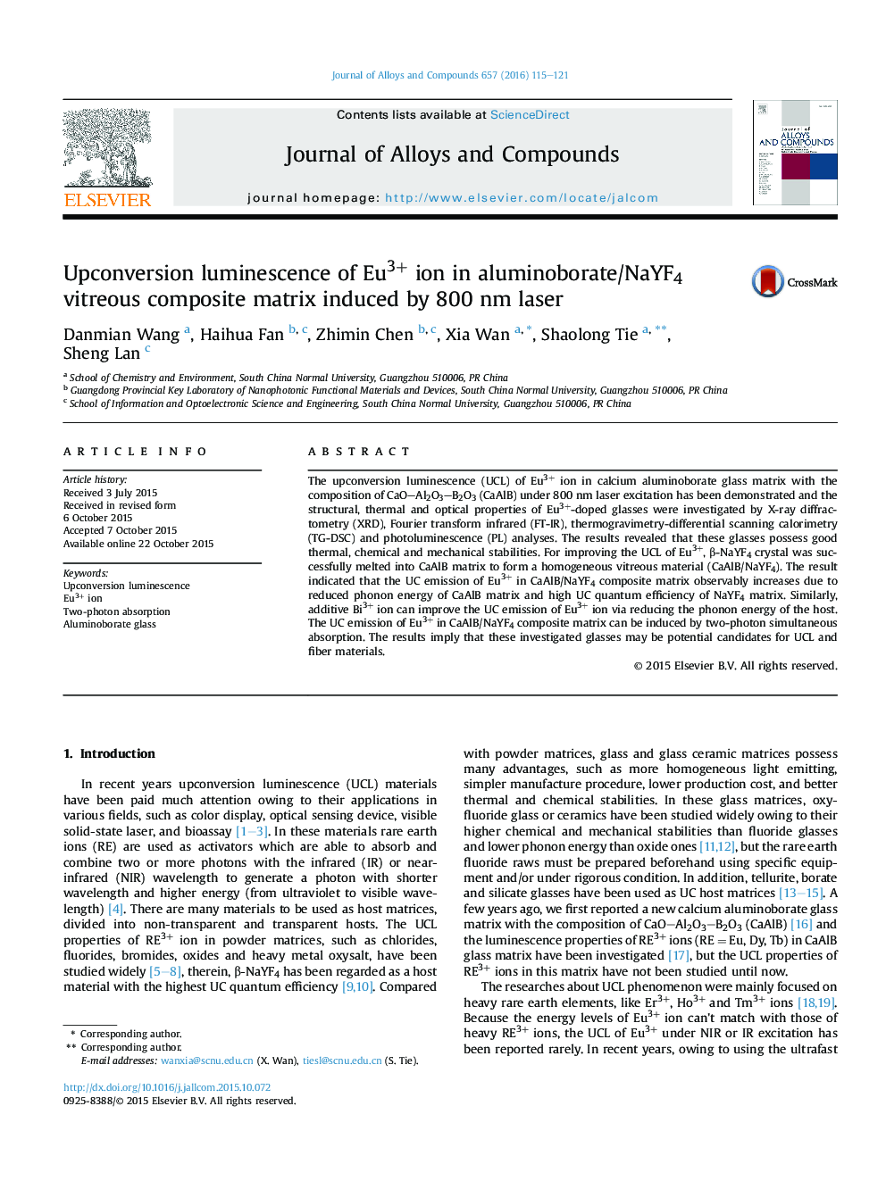 Upconversion luminescence of Eu3+ ion in aluminoborate/NaYF4 vitreous composite matrix induced by 800 nm laser