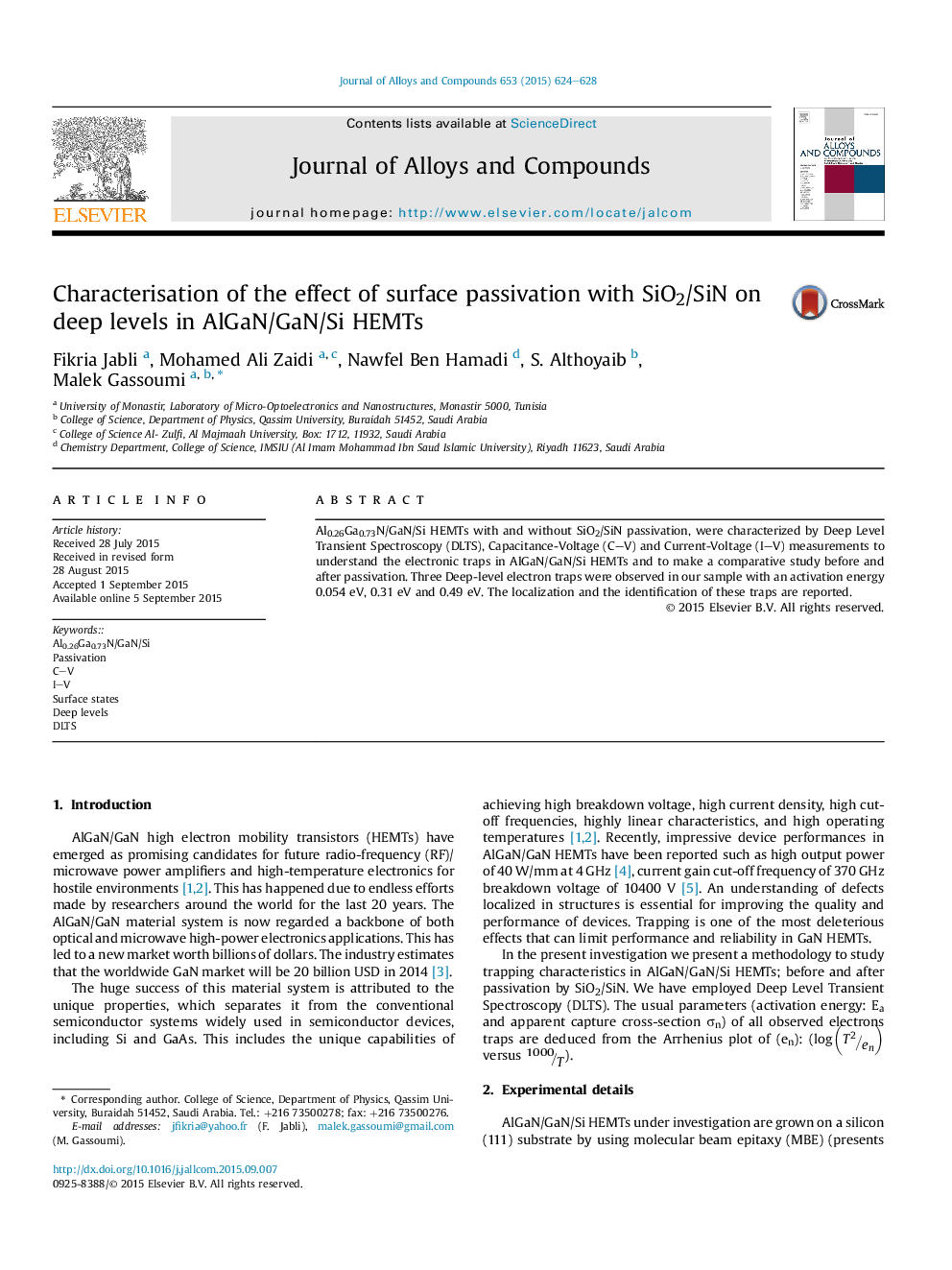 Characterisation of the effect of surface passivation with SiO2/SiN on deep levels in AlGaN/GaN/Si HEMTs