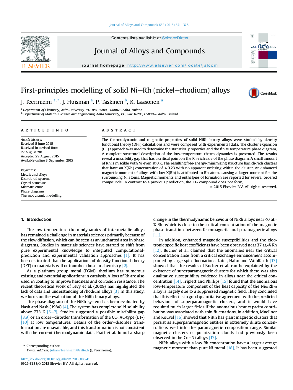 First-principles modelling of solid Ni-Rh (nickel-rhodium) alloys