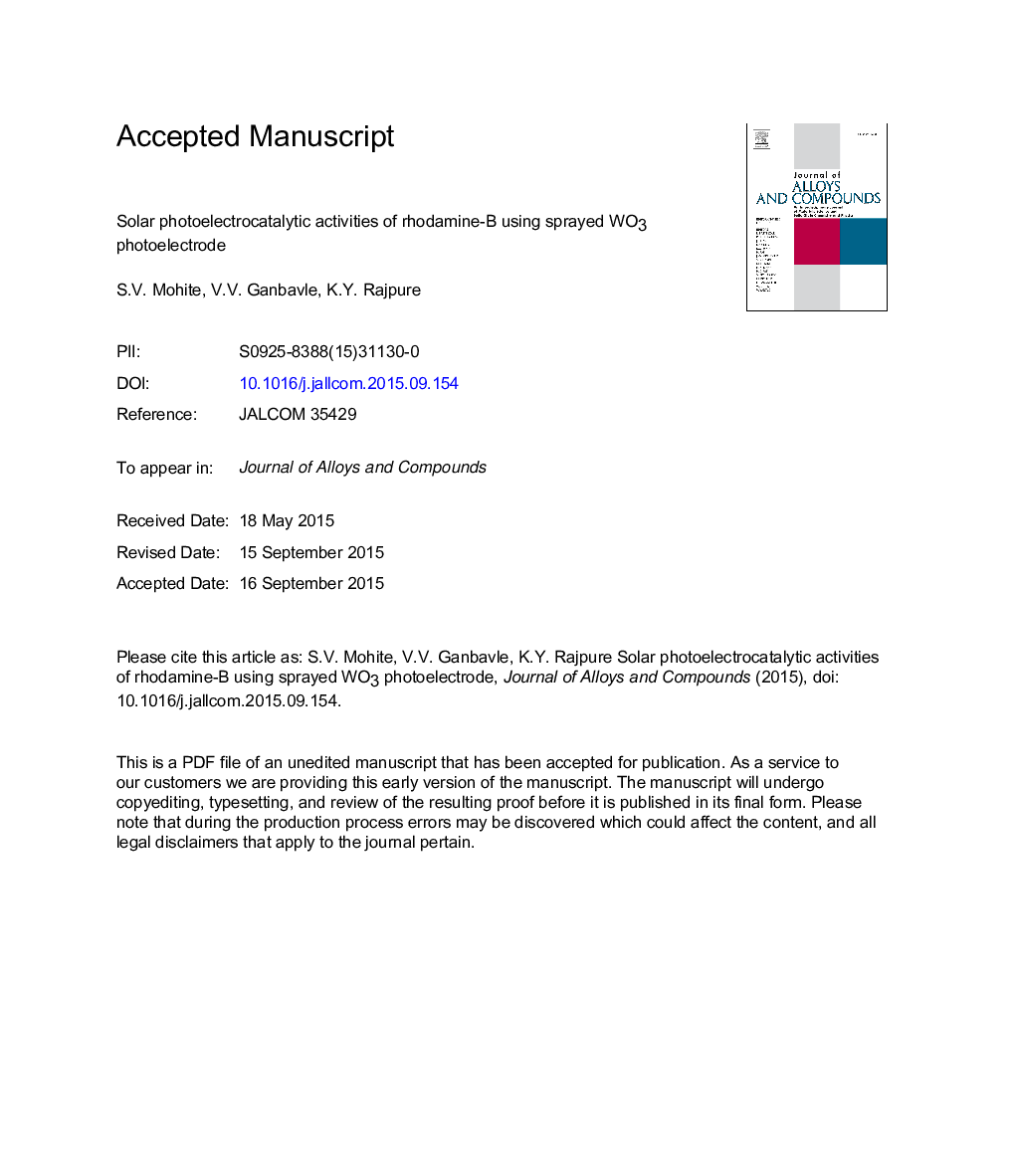 Solar photoelectrocatalytic activities of rhodamine-B using sprayed WO3 photoelectrode