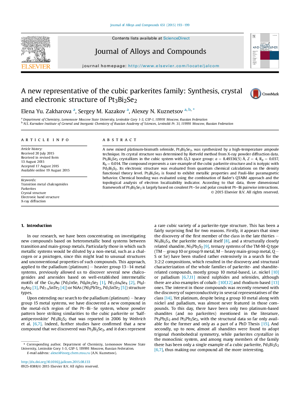 A new representative of the cubic parkerites family: Synthesis, crystal and electronic structure of Pt3Bi2Se2