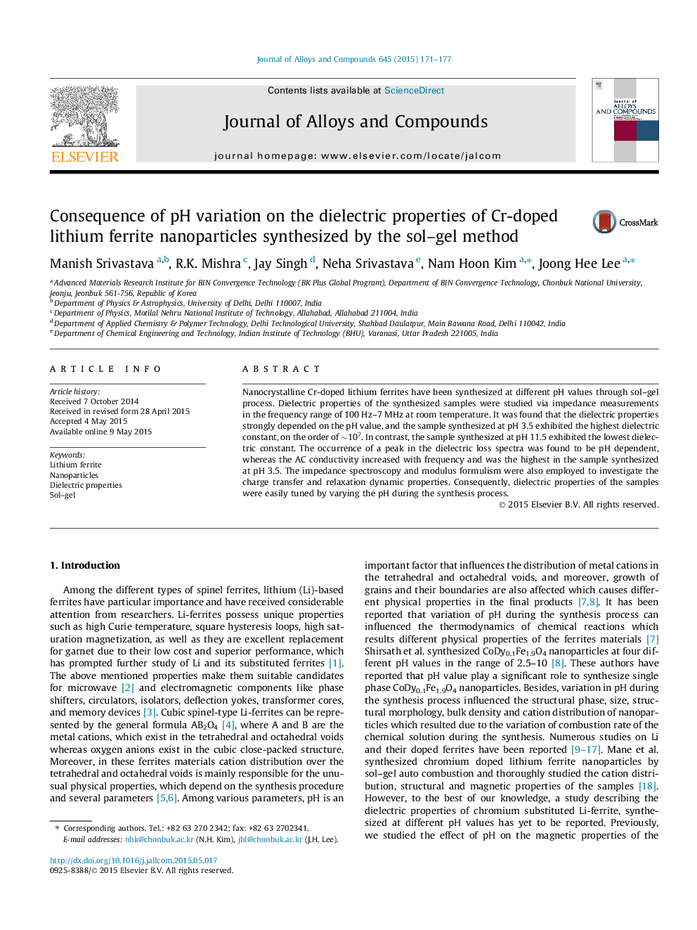 Consequence of pH variation on the dielectric properties of Cr-doped lithium ferrite nanoparticles synthesized by the sol-gel method