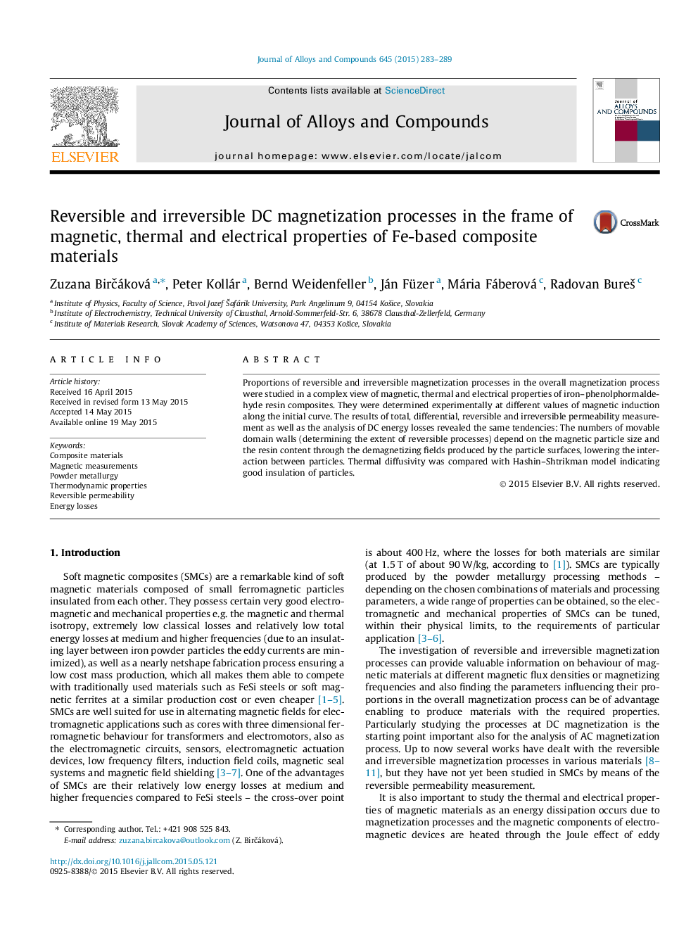 Reversible and irreversible DC magnetization processes in the frame of magnetic, thermal and electrical properties of Fe-based composite materials