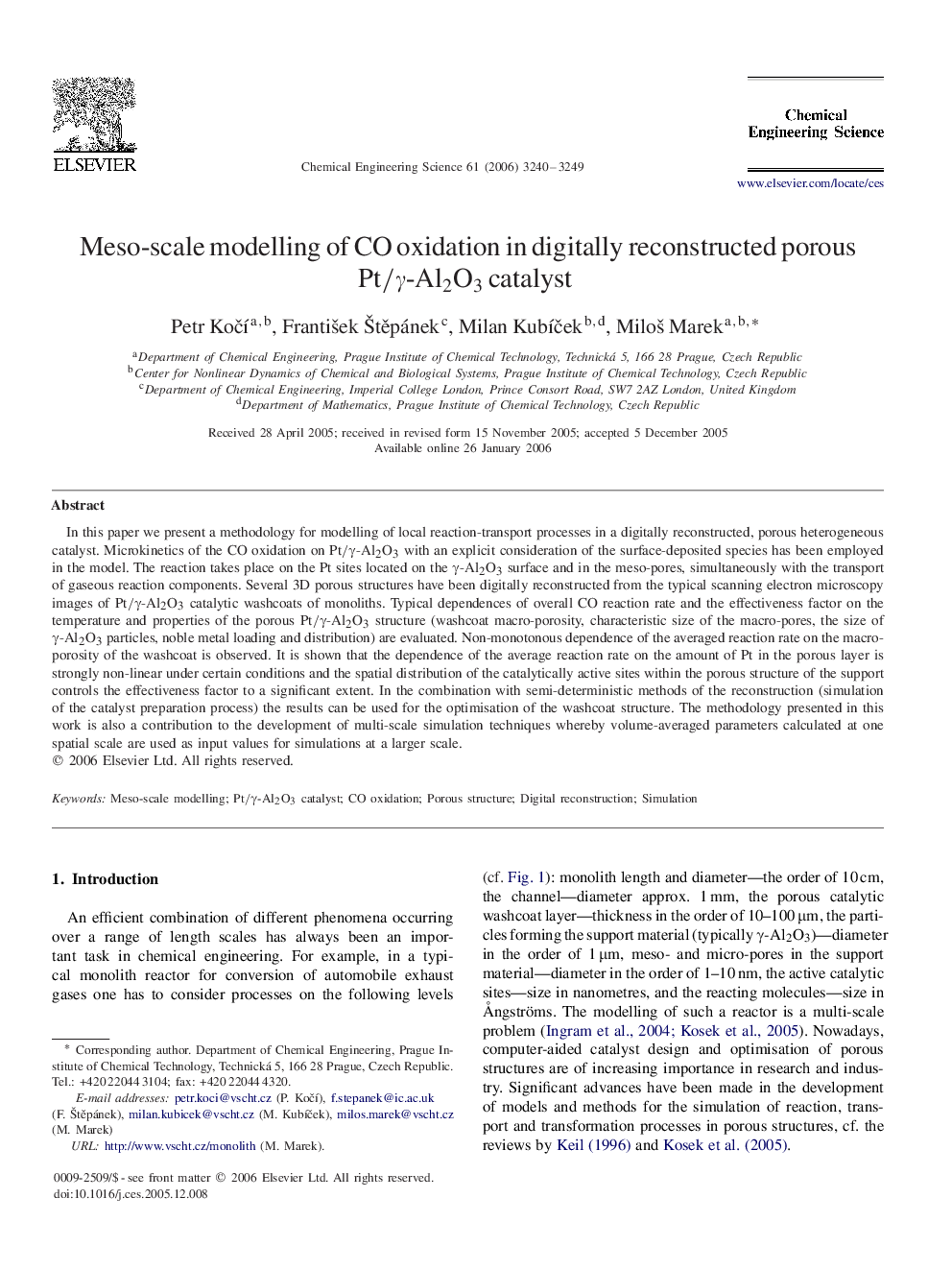 Meso-scale modelling of CO oxidation in digitally reconstructed porous Pt/γ-Al2O3Pt/γ-Al2O3 catalyst