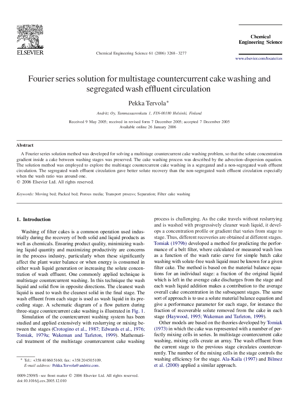 Fourier series solution for multistage countercurrent cake washing and segregated wash effluent circulation