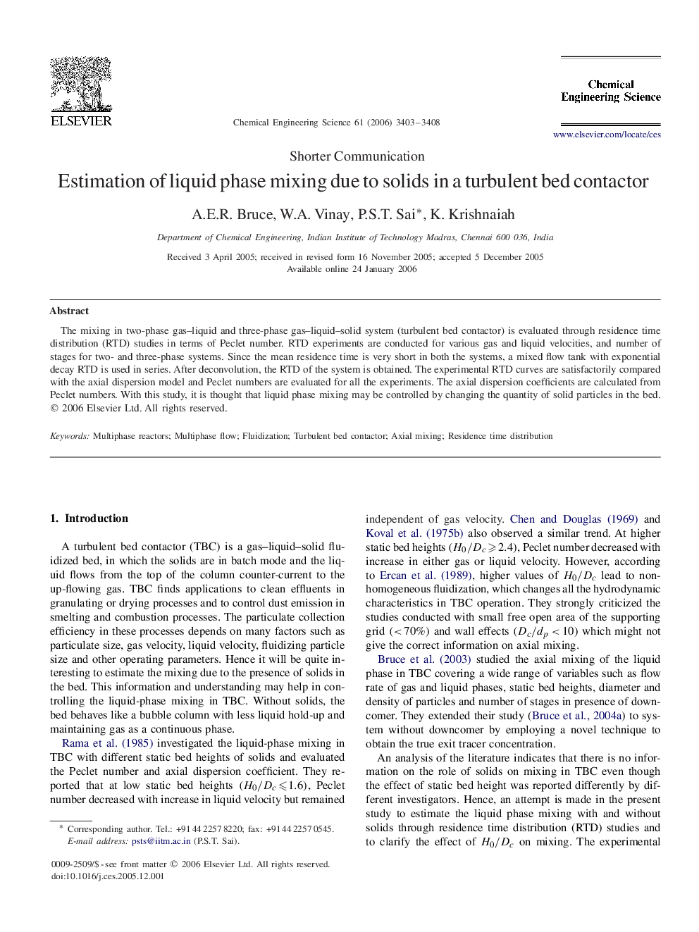 Estimation of liquid phase mixing due to solids in a turbulent bed contactor