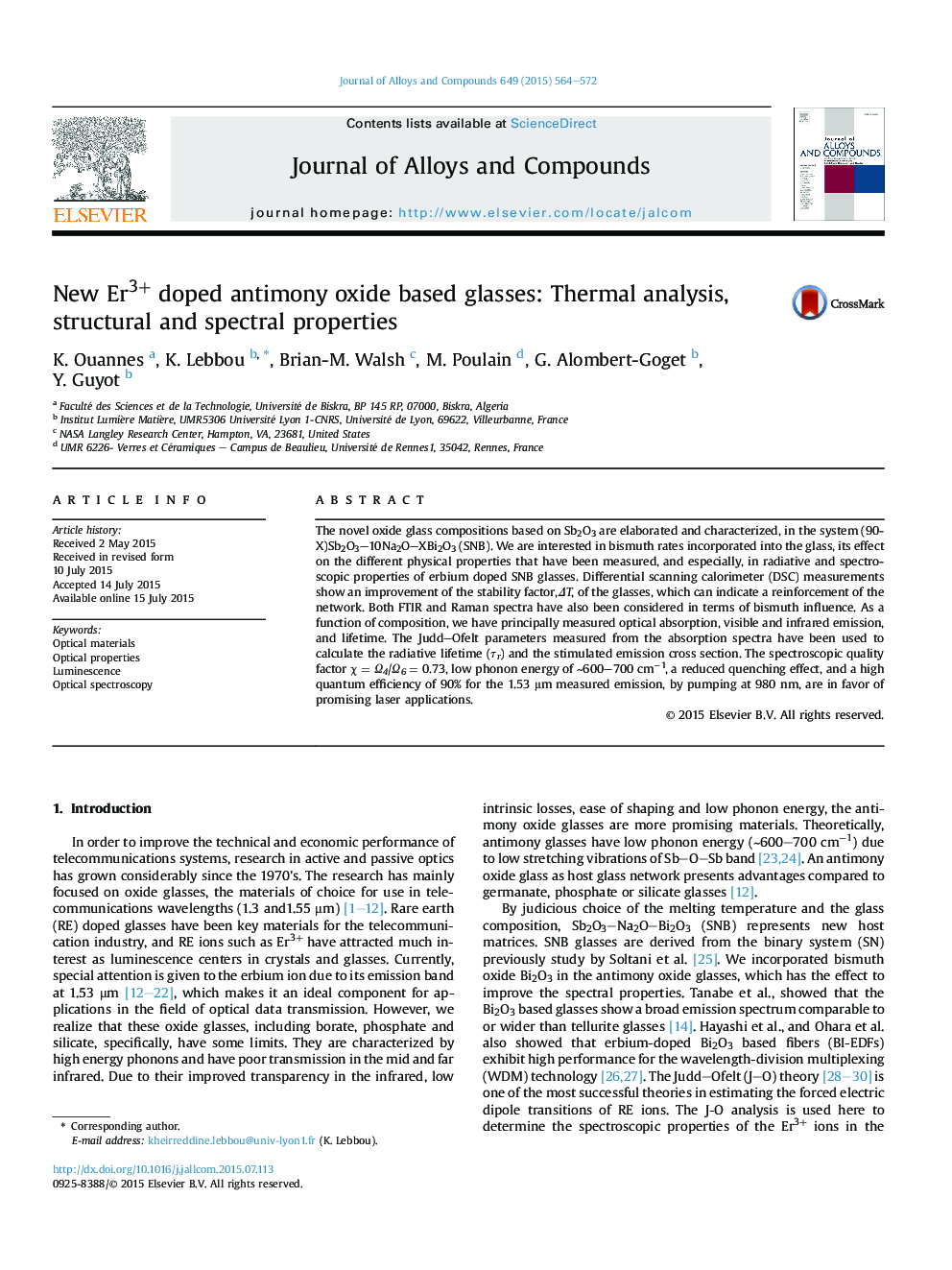 New Er3+ doped antimony oxide based glasses: Thermal analysis, structural and spectral properties