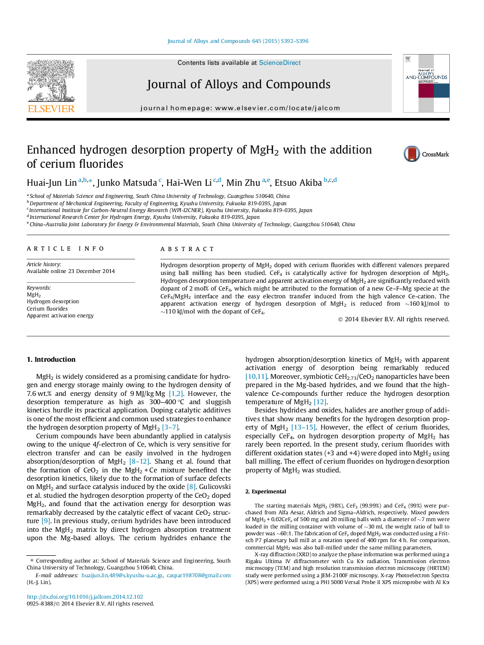 Enhanced hydrogen desorption property of MgH2 with the addition of cerium fluorides