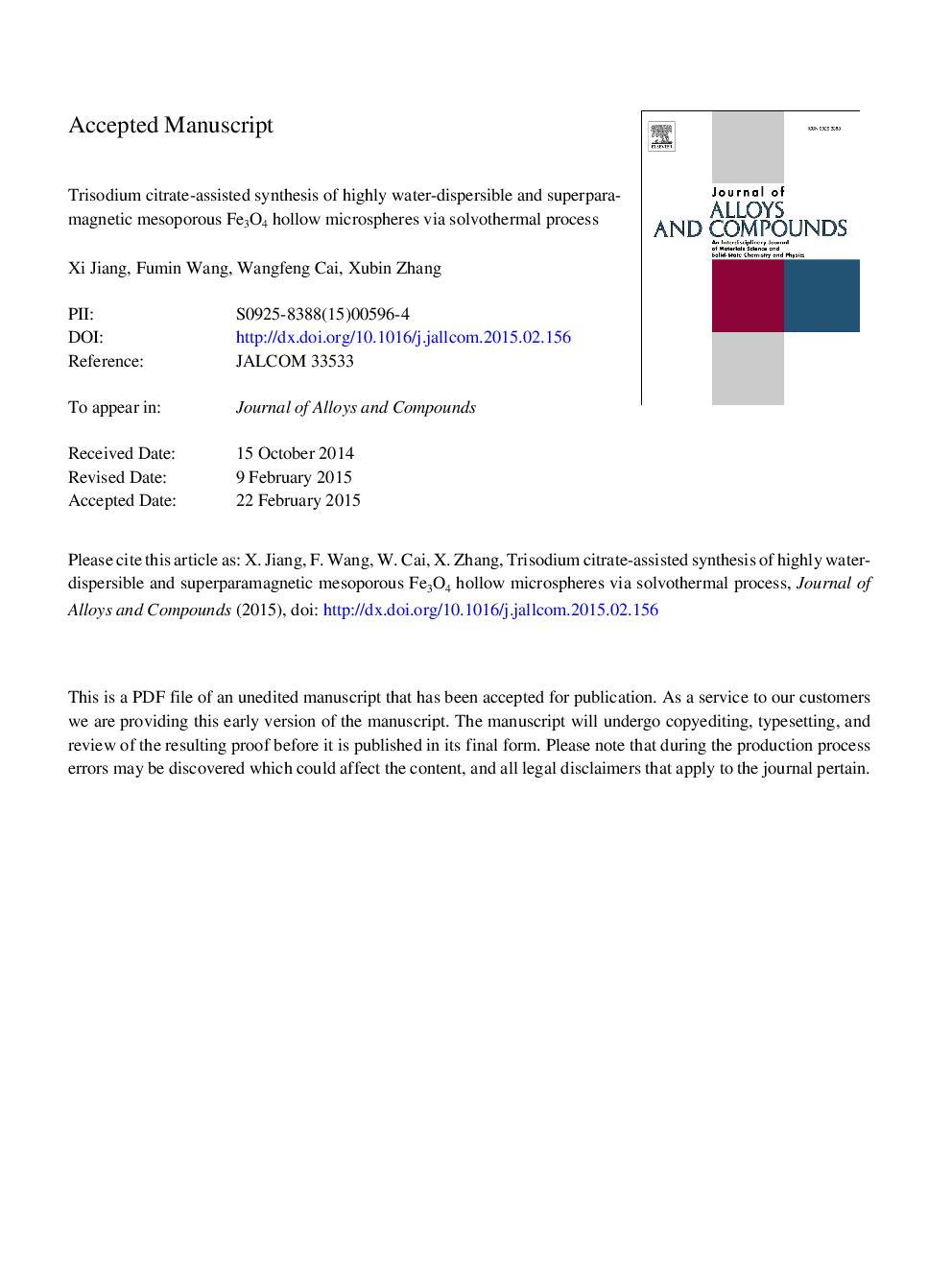 Trisodium citrate-assisted synthesis of highly water-dispersible and superparamagnetic mesoporous Fe3O4 hollow microspheres via solvothermal process