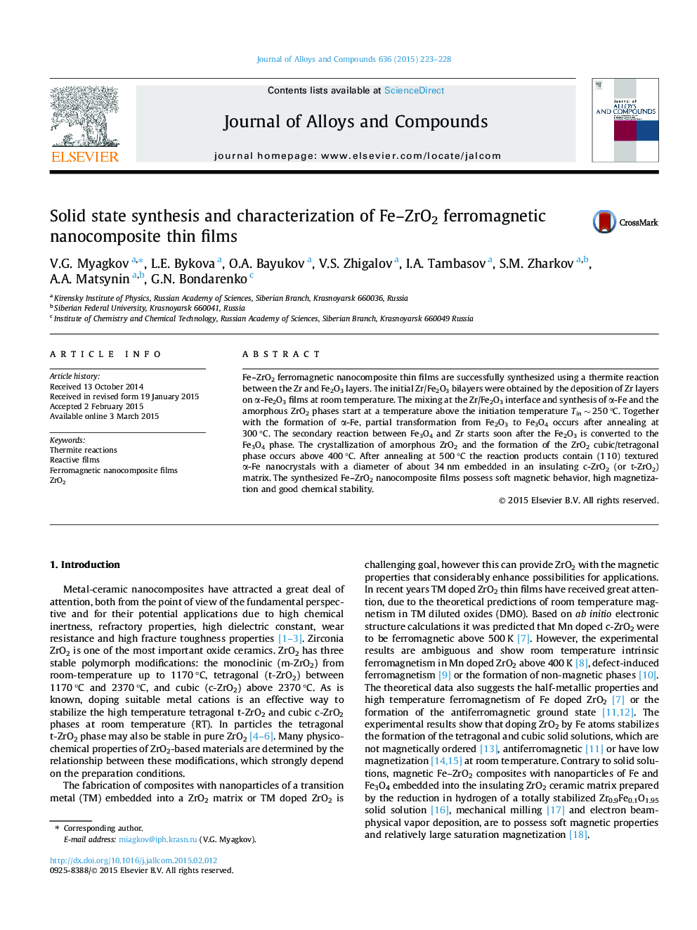 Solid state synthesis and characterization of Fe-ZrO2 ferromagnetic nanocomposite thin films