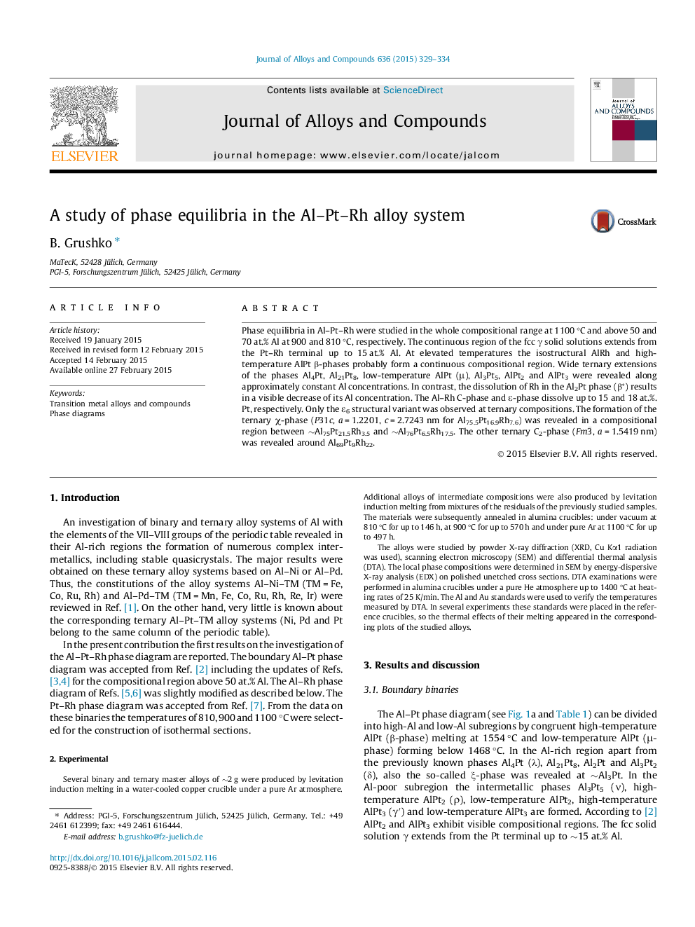 A study of phase equilibria in the Al–Pt–Rh alloy system