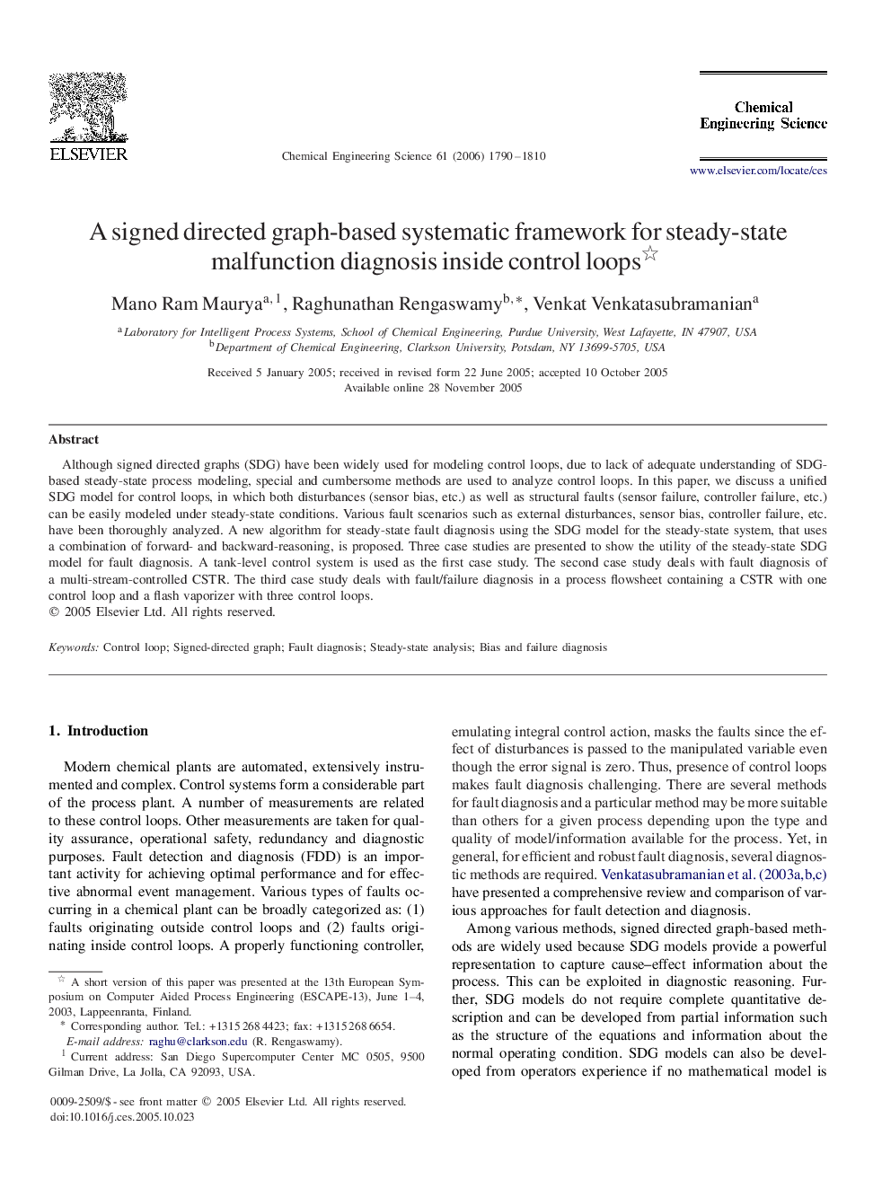 A signed directed graph-based systematic framework for steady-state malfunction diagnosis inside control loops 