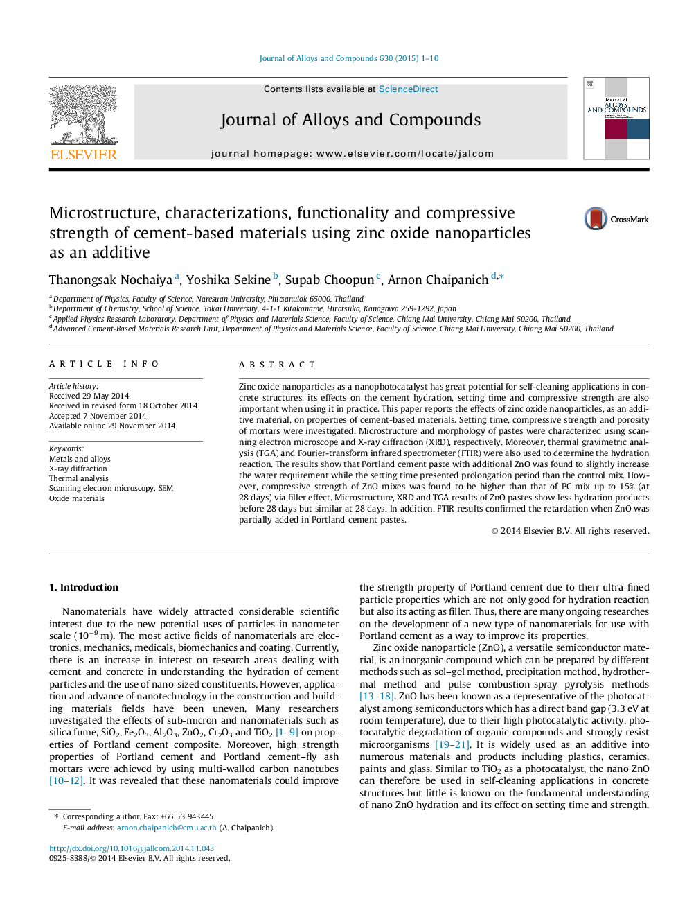 Microstructure, characterizations, functionality and compressive strength of cement-based materials using zinc oxide nanoparticles as an additive