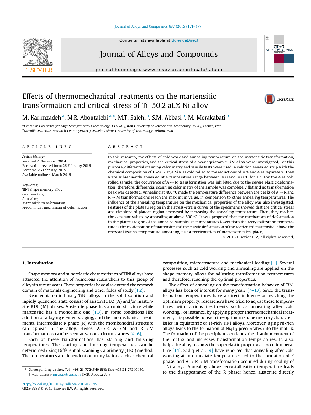 Effects of thermomechanical treatments on the martensitic transformation and critical stress of Ti-50.2Â at.% Ni alloy